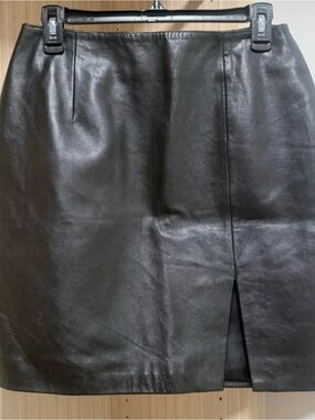 Cache Black Faux Leather Mini Skirt with Front Slit